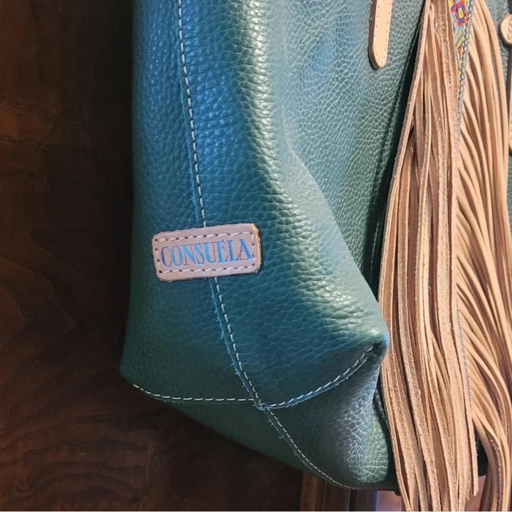 CONSUELA Wilder Breezy East West Tote Green Leather Fringe Retired RARE HTF NWOT - Picture 6 of 13